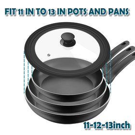 BERHT universal lid on a 12-inch pan, ideal for simmering sauces with monitored steam.