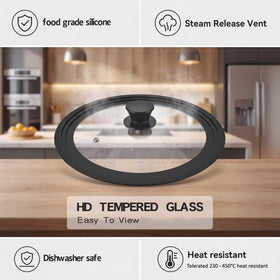 BERHT universal lid on a 13-inch skillet, perfect for stir-fries and frying.