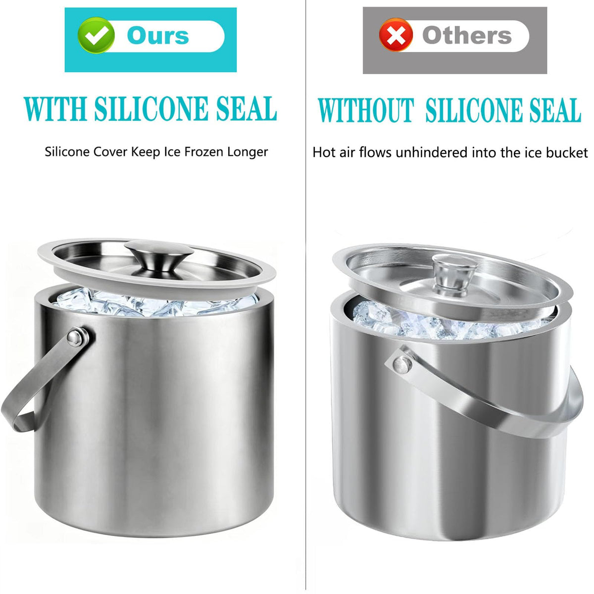 Berverra double-wall stainless steel ice bucket preserves cold for longer use