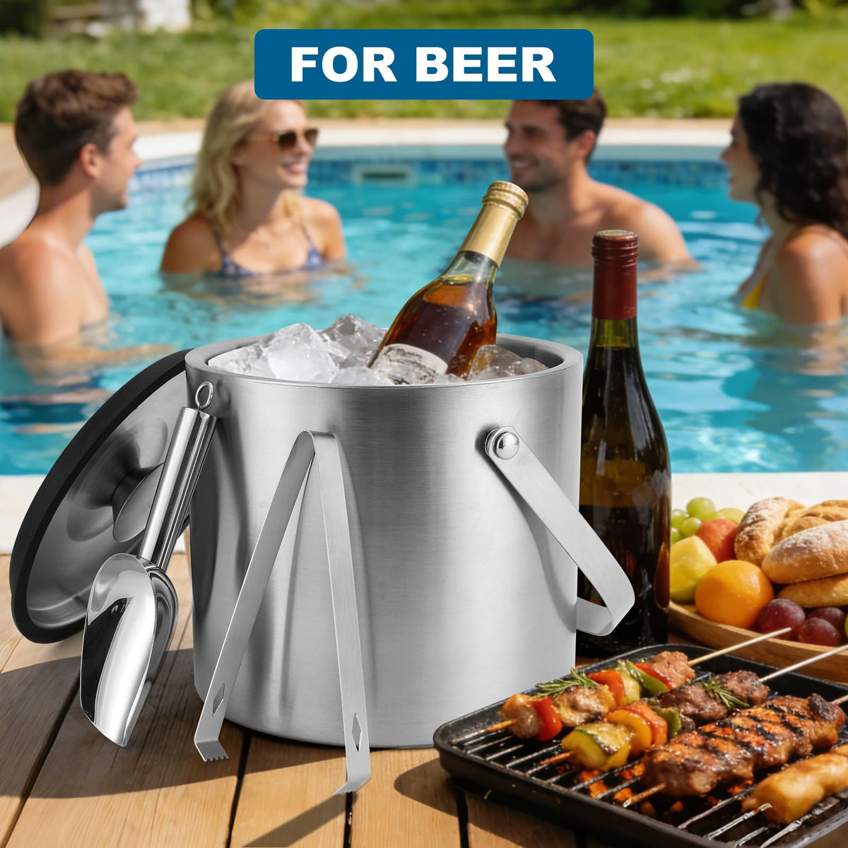 Berverra portable bar ice bucket with sturdy handles for outdoor use.
