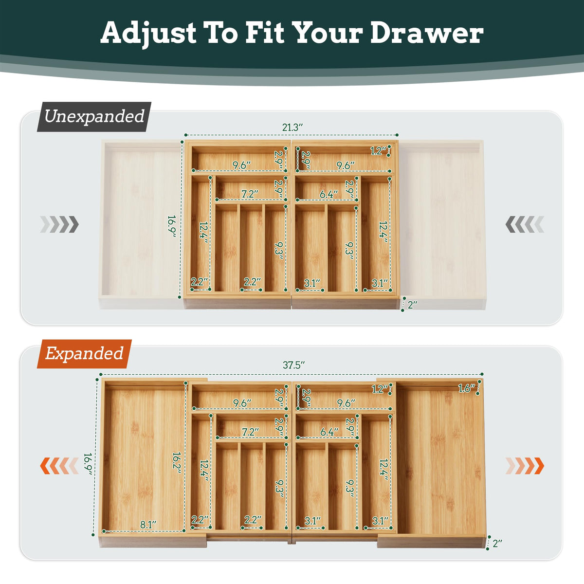 Besilord large organizer fits wider drawers for family meal prep.