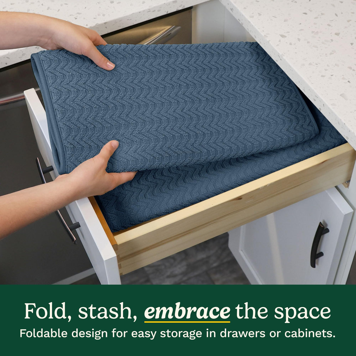 Best Brands Cuisinart dish drying mat, machine washable for easy cleanup.