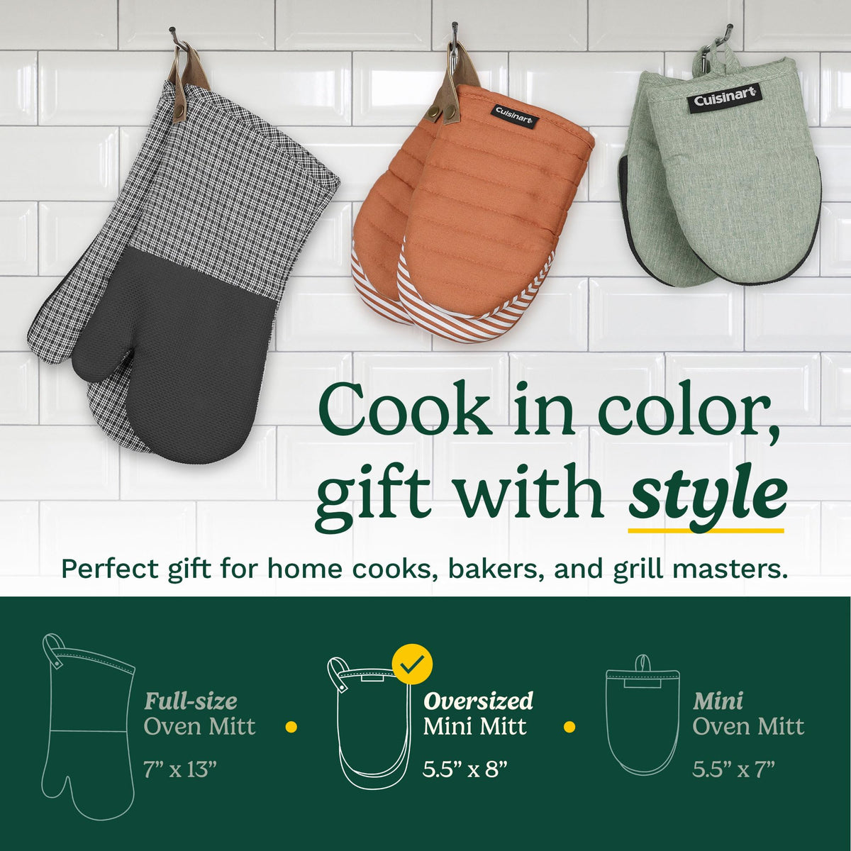 Best Brands Cuisinart mini mitts with faux leather loop for hanging and storage