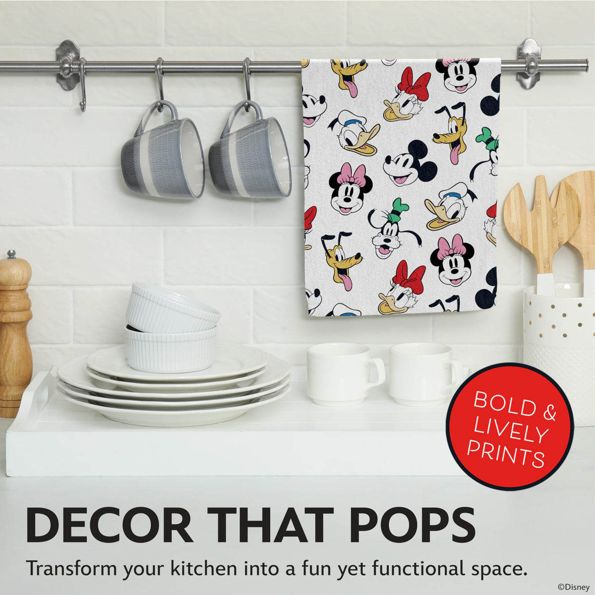 Best Brands Disney towels 16 x 26 inches provide generous coverage for counters and glassware