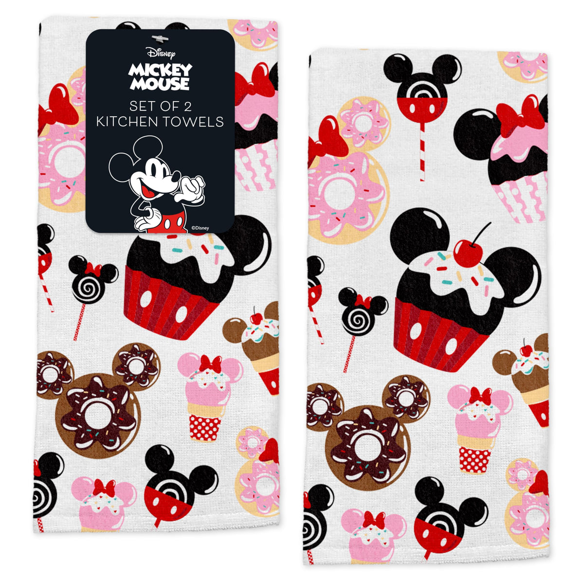 Best Brands Disney kitchen towels 2-pack feature Mickey, Minnie, and Stitch for absorbent daily use.