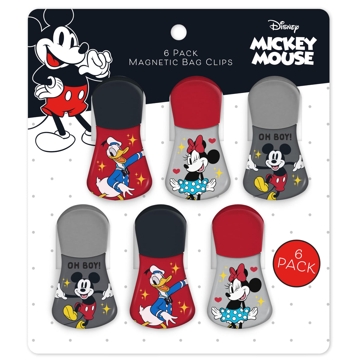 Best Brands Disney Mickey chip clip on a bag, showing airtight sealing for snacks.