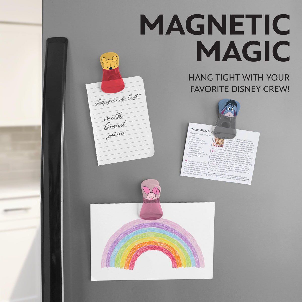 Best Brands Disney Pooh chip clip adds playful storage on fridge.