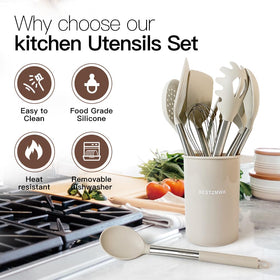 BestZMWK silicone slotted turner draining liquids while cooking