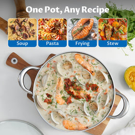 BEZIA stock pot glass lid closeup emphasizes vent and visibility