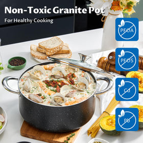 BEZIA stock pot interior view highlights durable nonstick for easy release