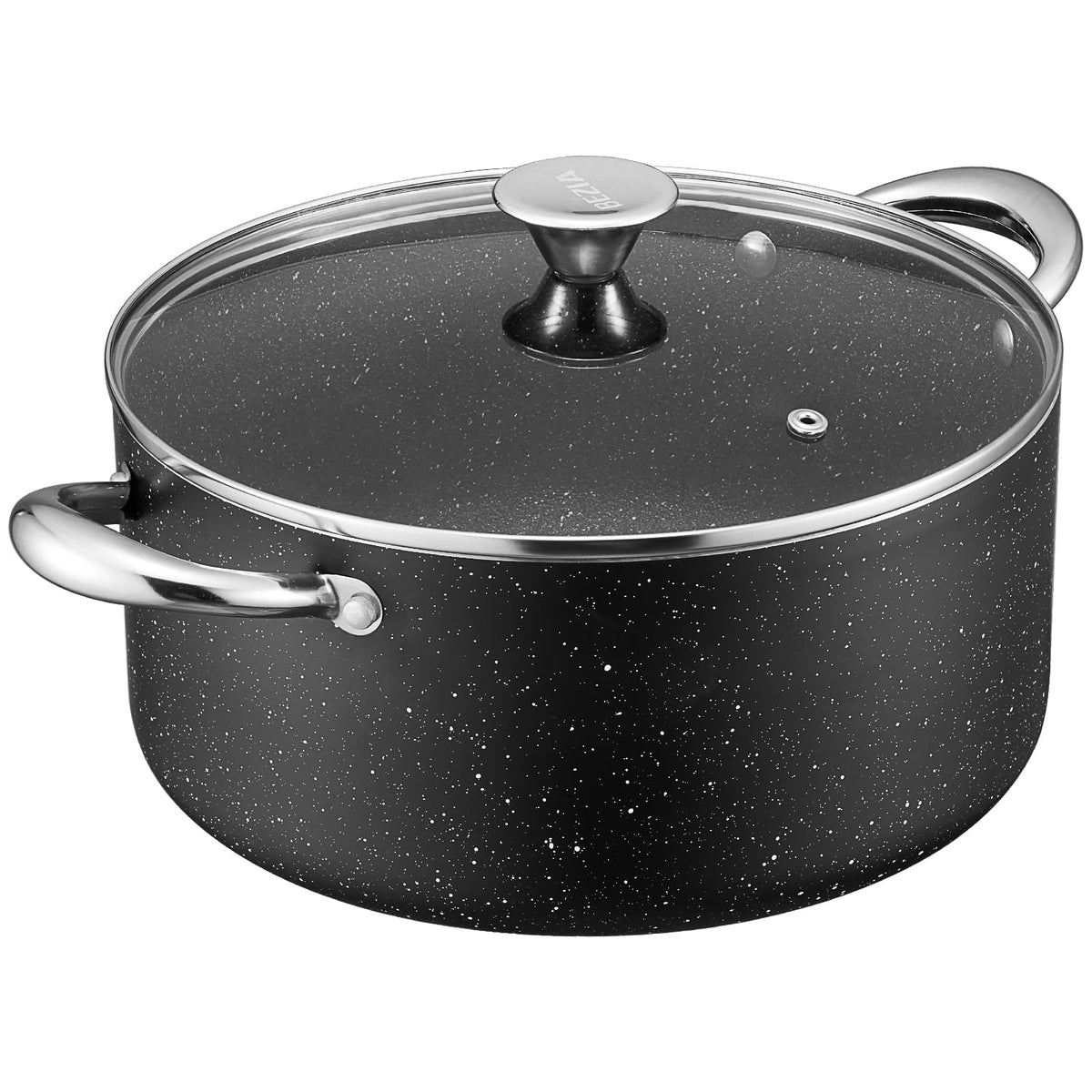 BEZIA 12qt stock pot with lid on stove shows even heating for soups