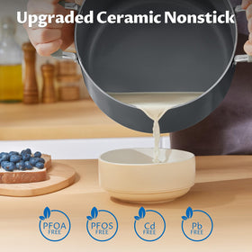BEZIA ceramic nonstick surface enables easy food release and quick cleanup.