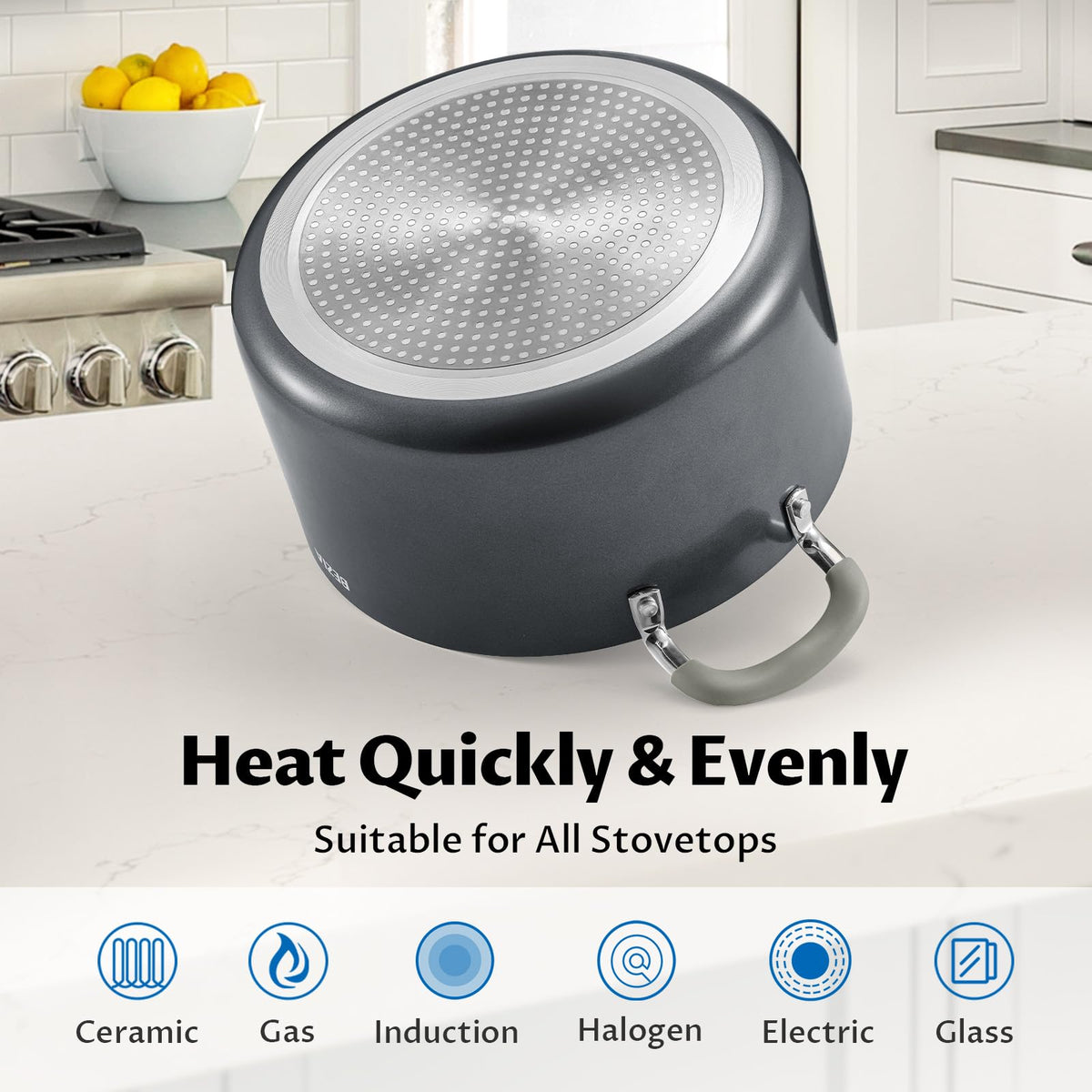 BEZIA induction-base ensures even heating on all cooktops.
