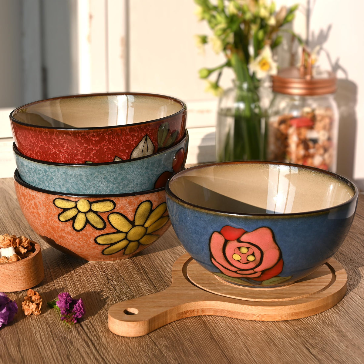 BGCTM floral ceramic bowl close-up shows hand-painted pattern