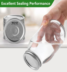 BGKD wide-mouth lids with a large button for fast seal checks.