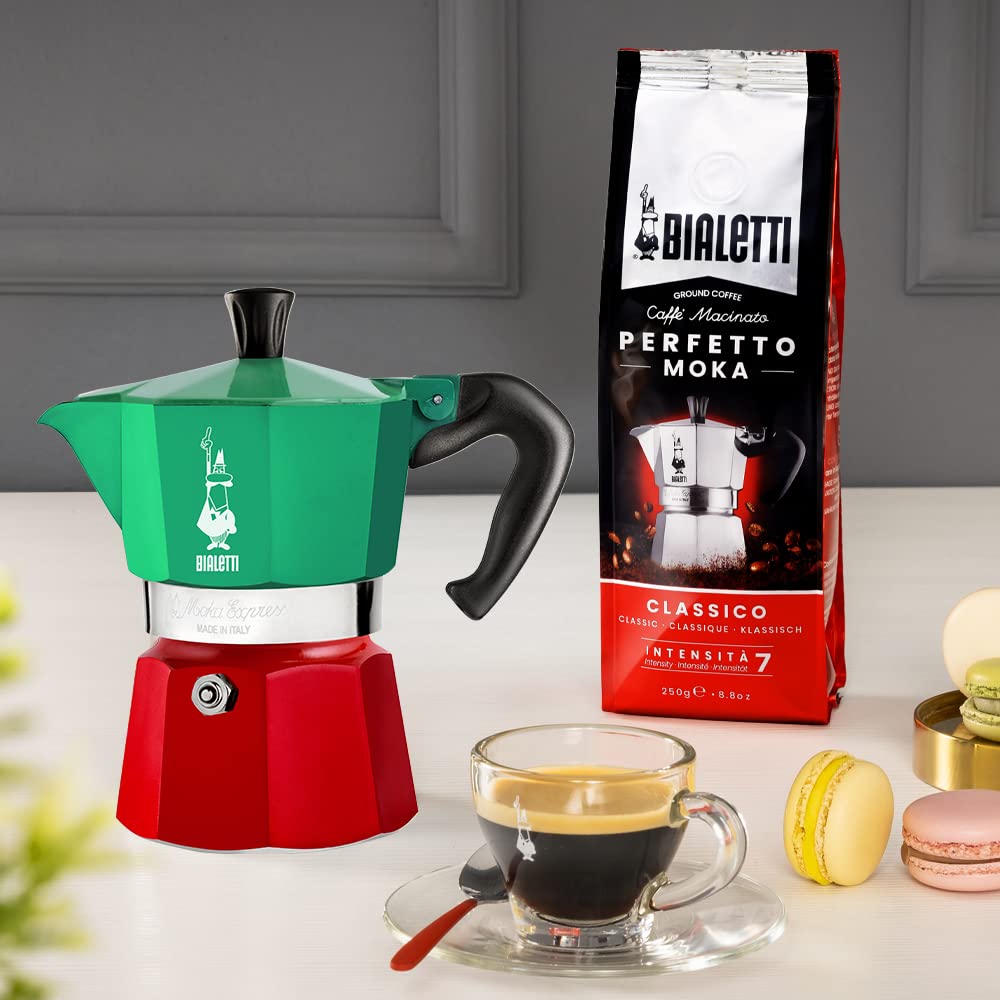 Bialetti Moka Express 3-cup silver showcasing classic elegance for multiple heat sources.