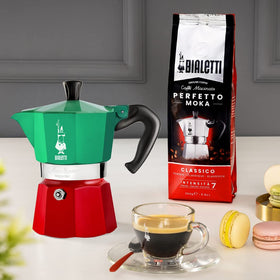 Bialetti Moka Express Italia silver 6-cup pot blends timeless design with strong stovetop flavor