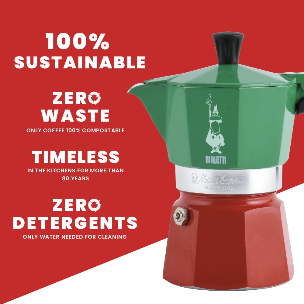 Bialetti Moka Express Italia silver-on-stovetop pot offering durable aluminum construction and aroma-rich coffee