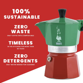 Bialetti Moka Express Italia silver-on-stovetop pot offering durable aluminum construction and aroma-rich coffee