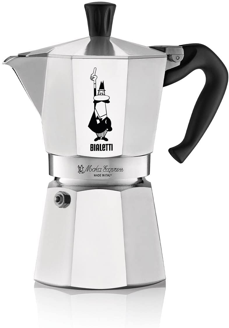 Moka Express on stovetop heat showing even heating and efficient operation.