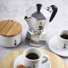 Polished aluminium body of Bialetti Moka Express delivers durable stovetop coffee.