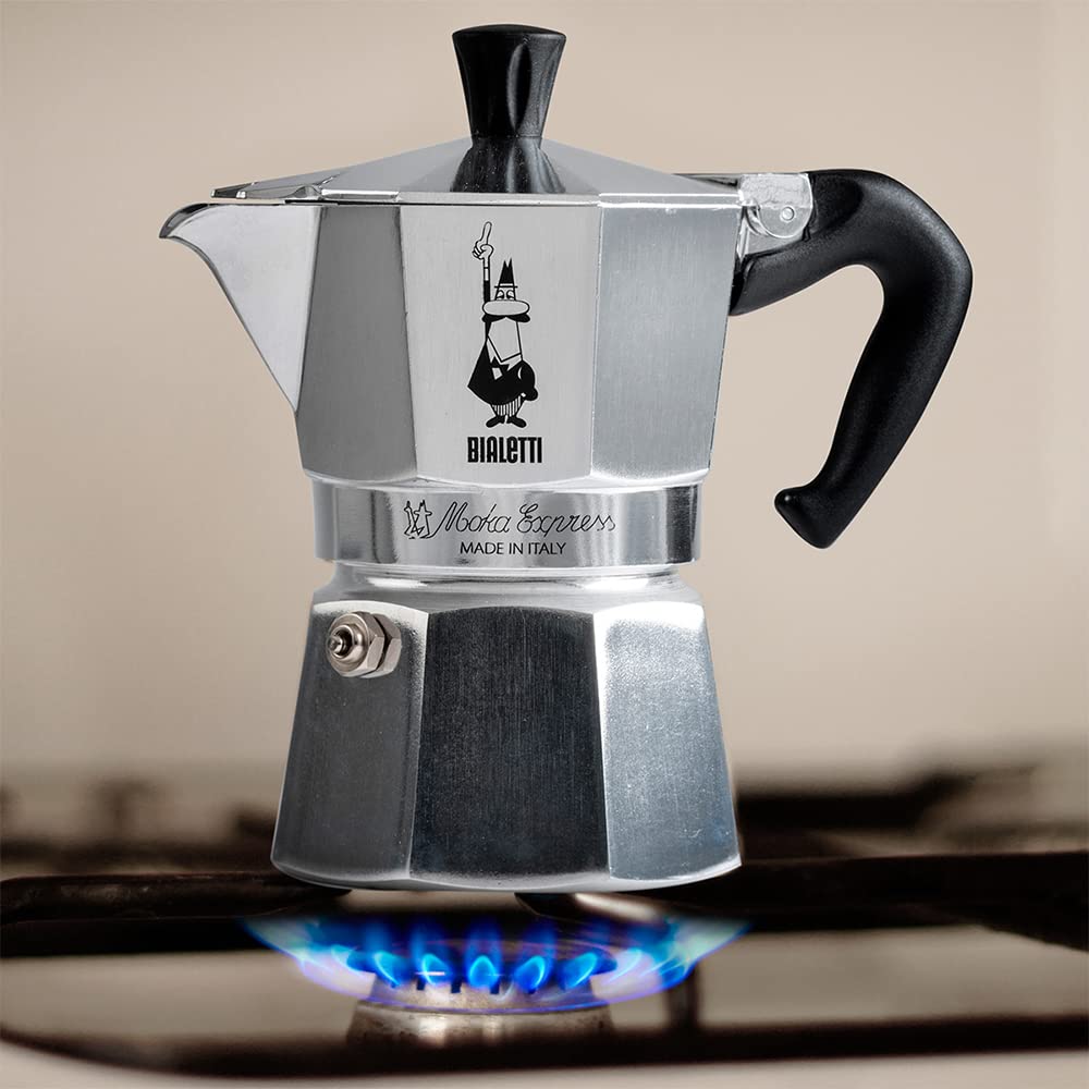 Safety valve design from Bialetti Moka Express for safer, controlled brewing.