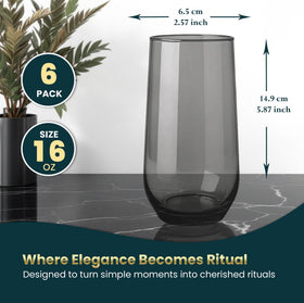 Biandeco grey drinking glasses set of six for everyday hydration and entertaining.