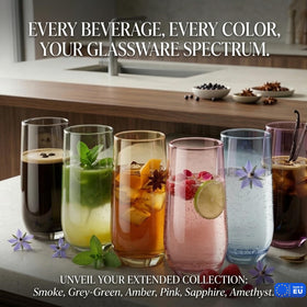 Biandeco glassware suited for hot and cold beverages.