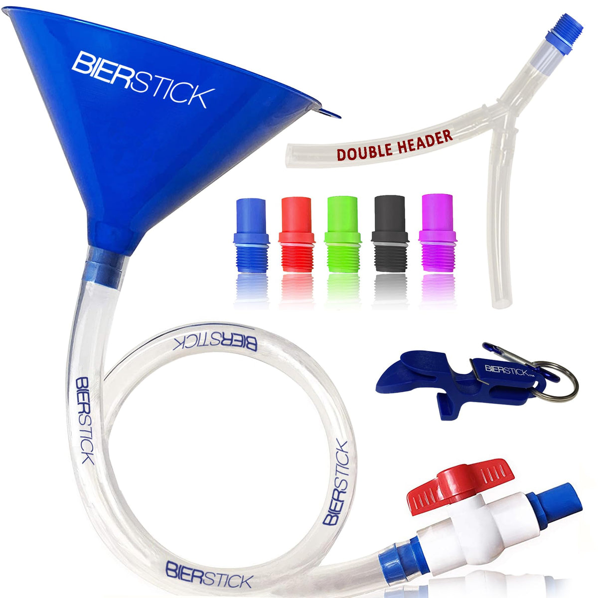 Bierstick beer bong tube with valve for smooth, controlled chugs during parties.