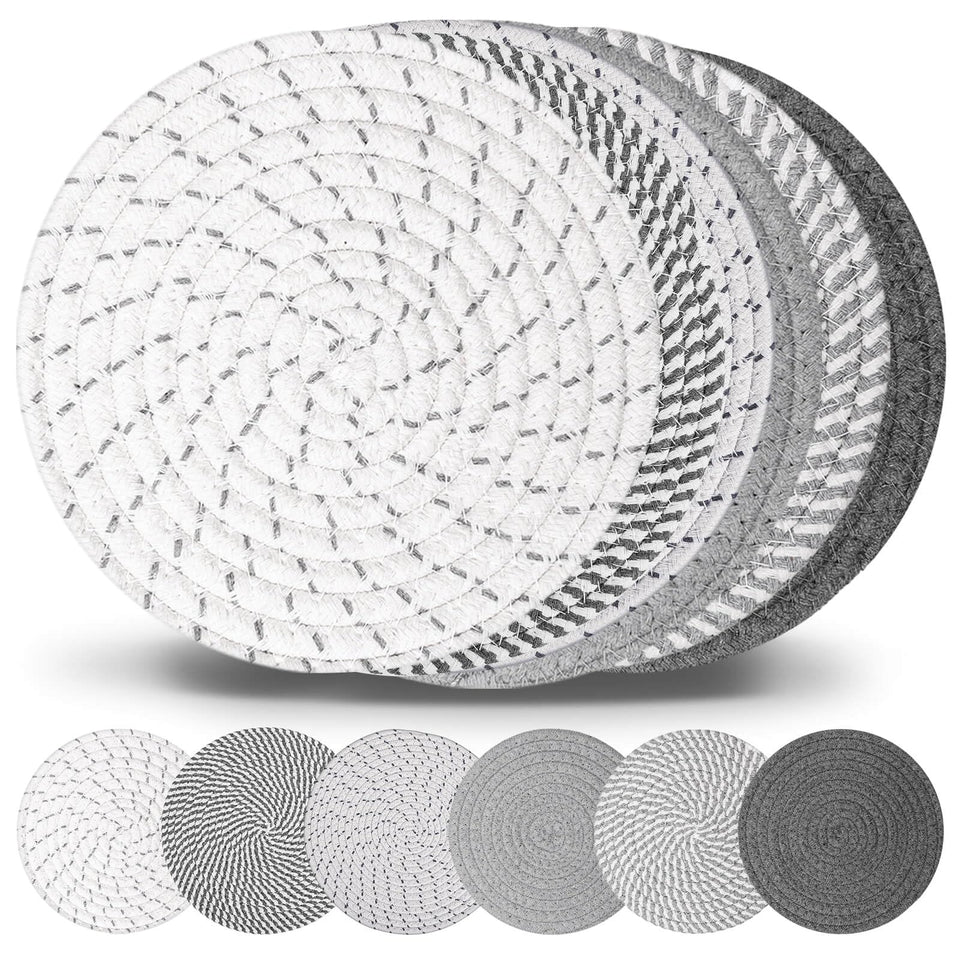 Billbotk 10-inch trivets set on table for protection from hot dishes.