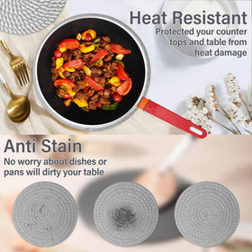 Trivets in use under a hot dish to shield countertops.