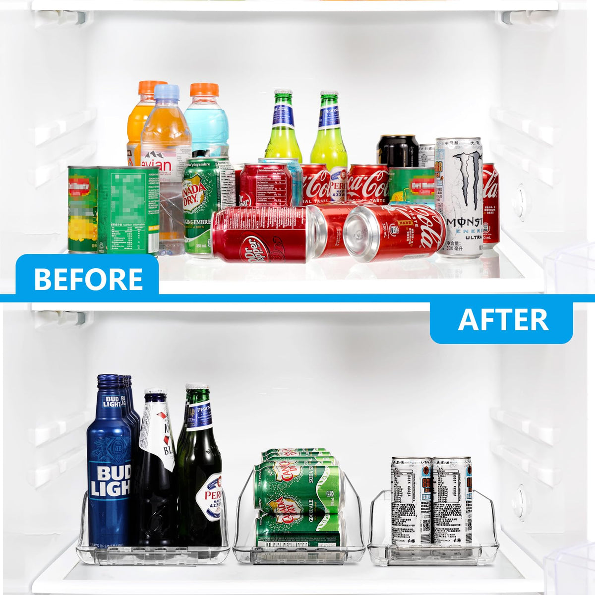 BingoHive multipurpose pantry organizer tidies snacks and beverages.