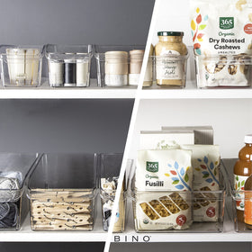 BINO Curve large bin on pantry shelf maximizes cabinet order