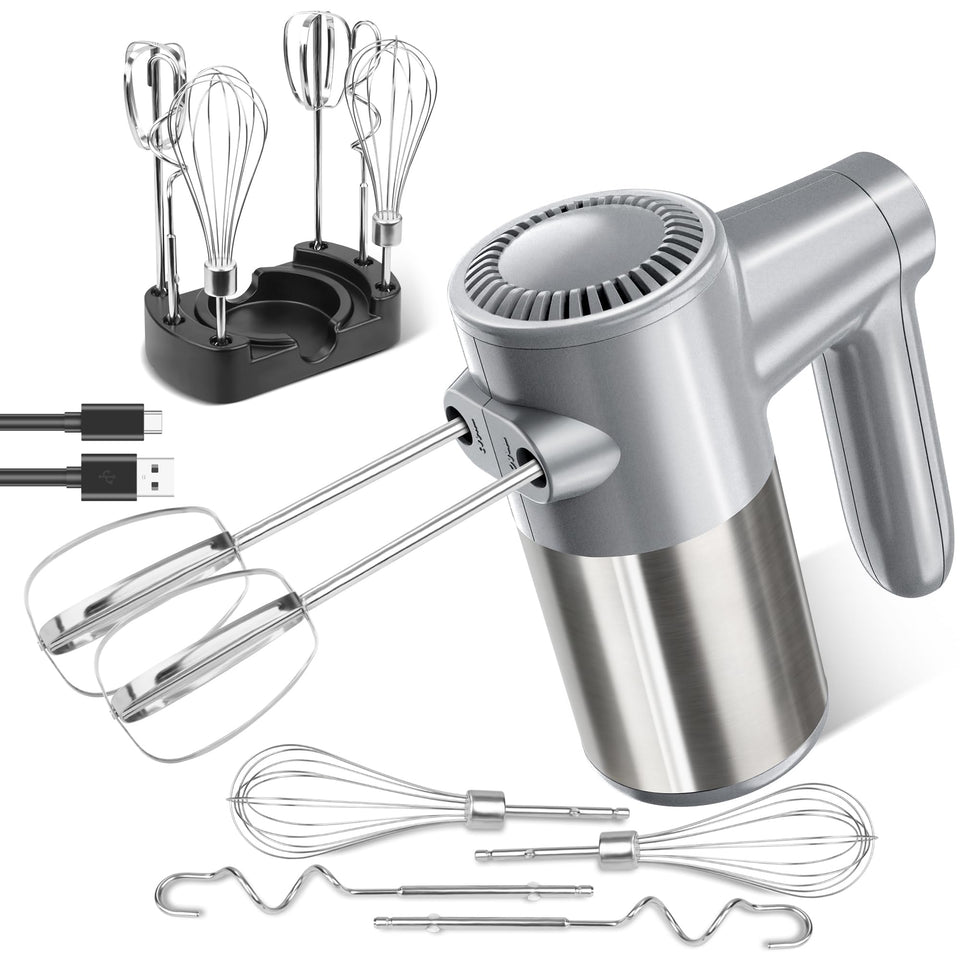 BinROC cordless hand mixer with battery charging for cord-free flexibility.