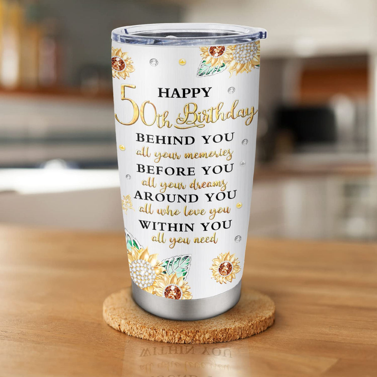 Gift-ready Biomlon tumbler packaging for a thoughtful 50th birthday present.