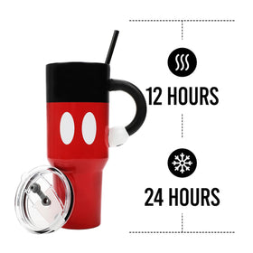 Bioworld Mickey Mouse 40oz tumbler side view shows sculpted arm handle for easy carry