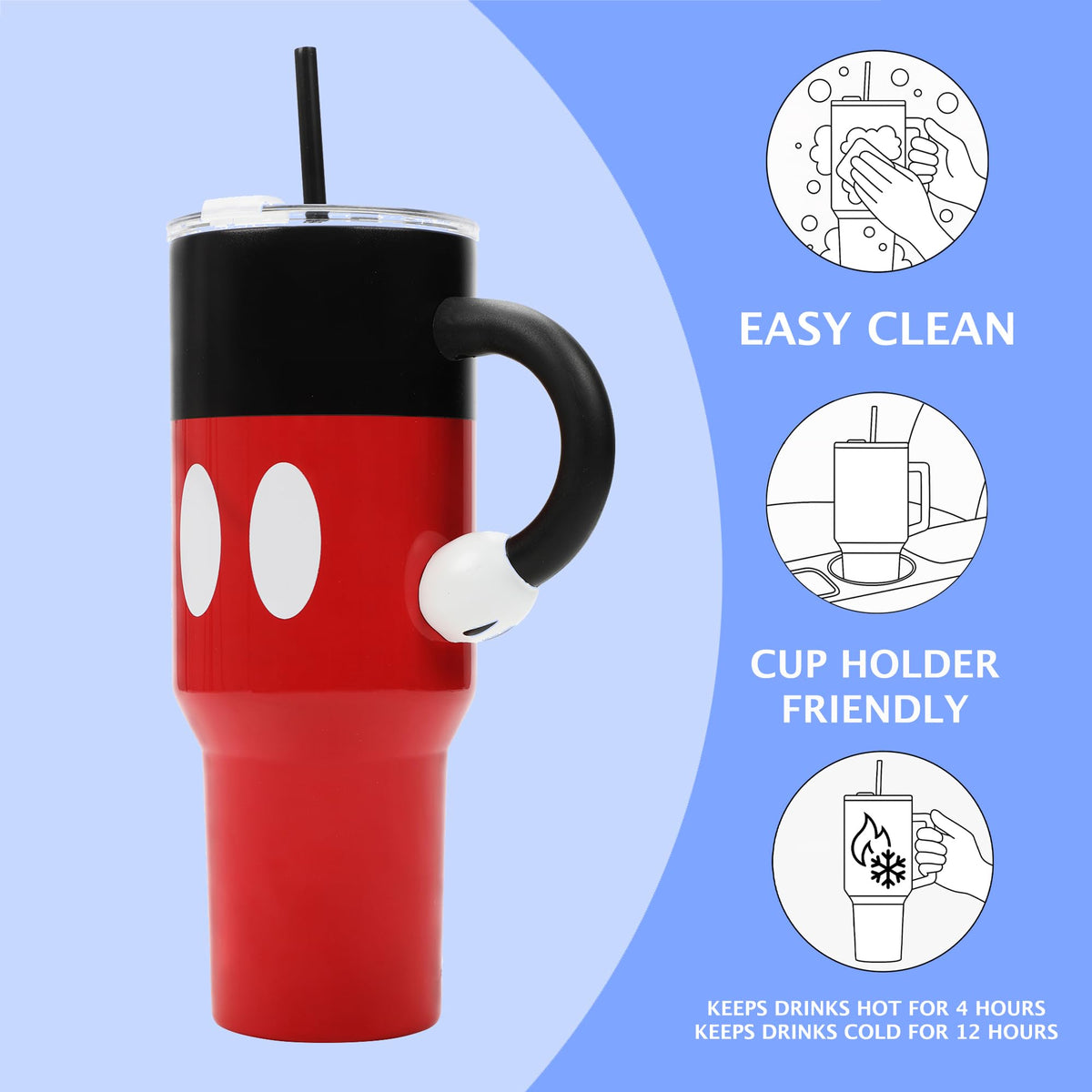 Bioworld Mickey Mouse 40oz tumbler top lid with secure seal
