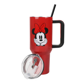 Bioworld Minnie Mouse 40oz tumbler front view with bold graphic for daily hydration.