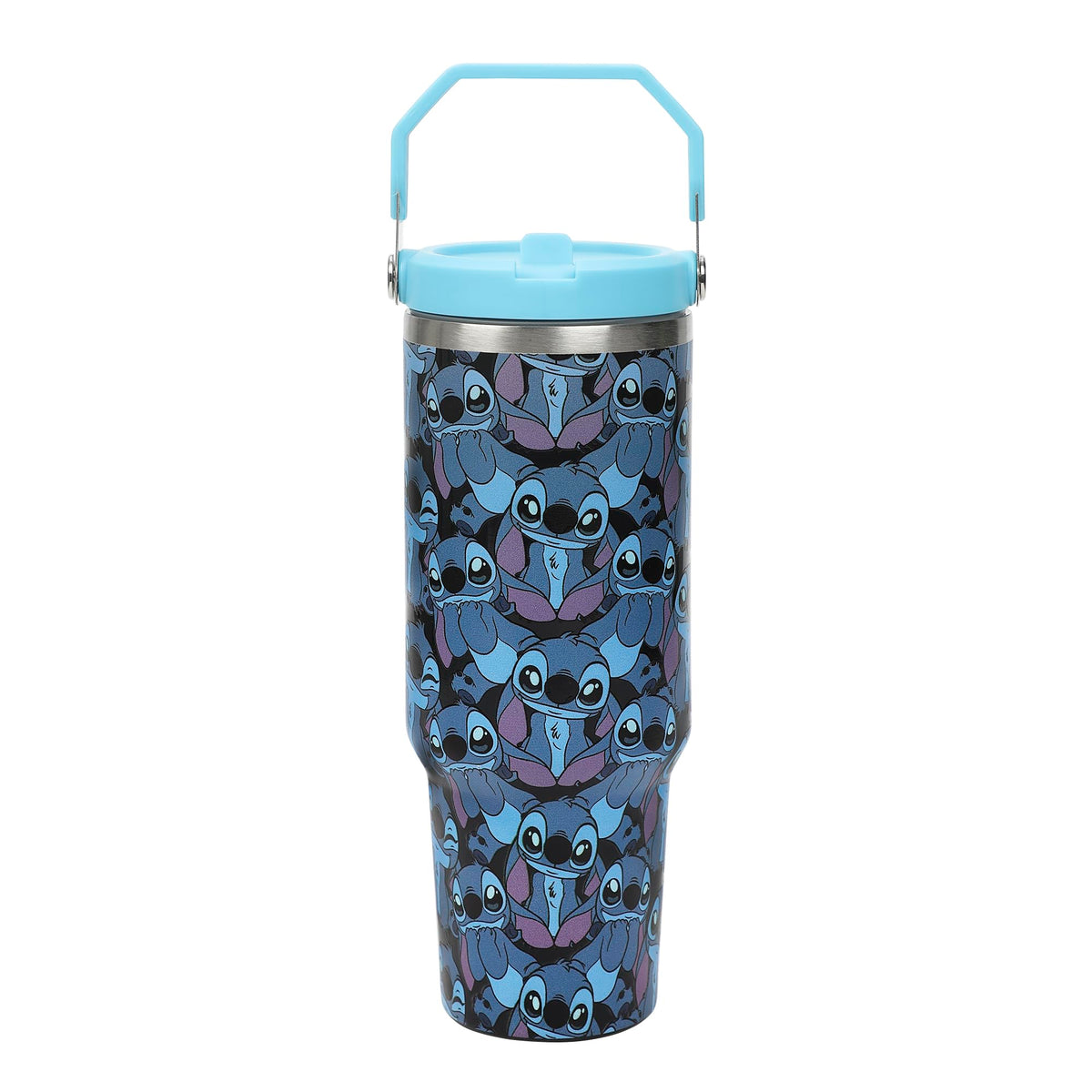 Bioworld Disney Stitch tumbler with blue all-over print for daily hydration.