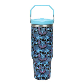 Bioworld Disney Stitch tumbler with blue all-over print for daily hydration.