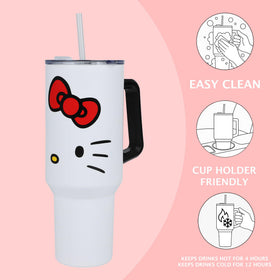 Bioworld Hello Kitty 40 Oz Tumbler fits cup holders for easy transport
