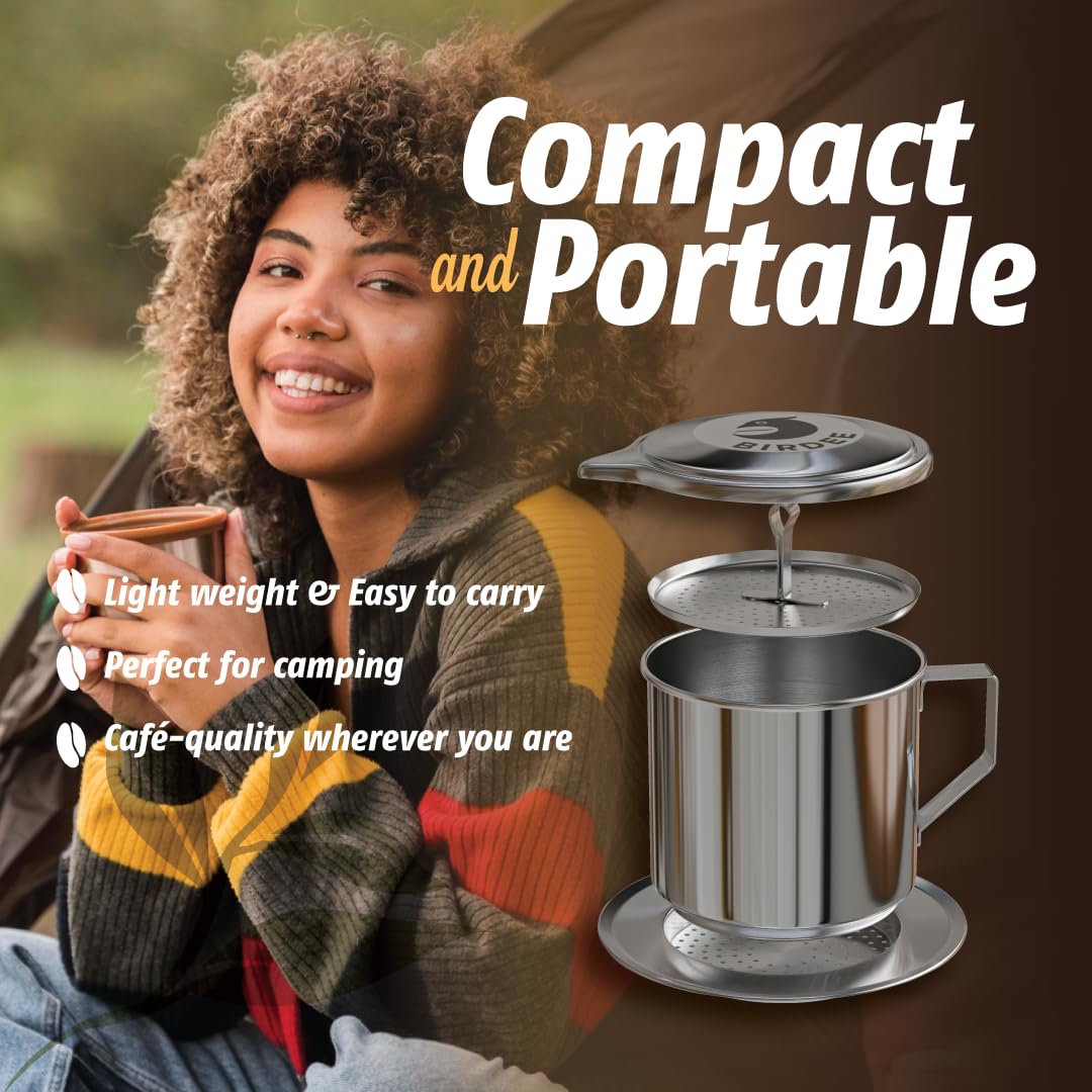 Birdee phin filter with large capacity for bold Vietnamese coffee in a single brew.