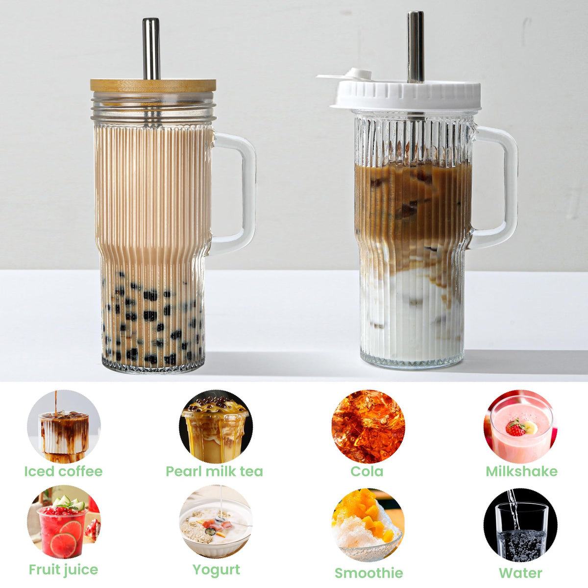 Birity food-grade glass with wide mouth for easy ice and cleaning.