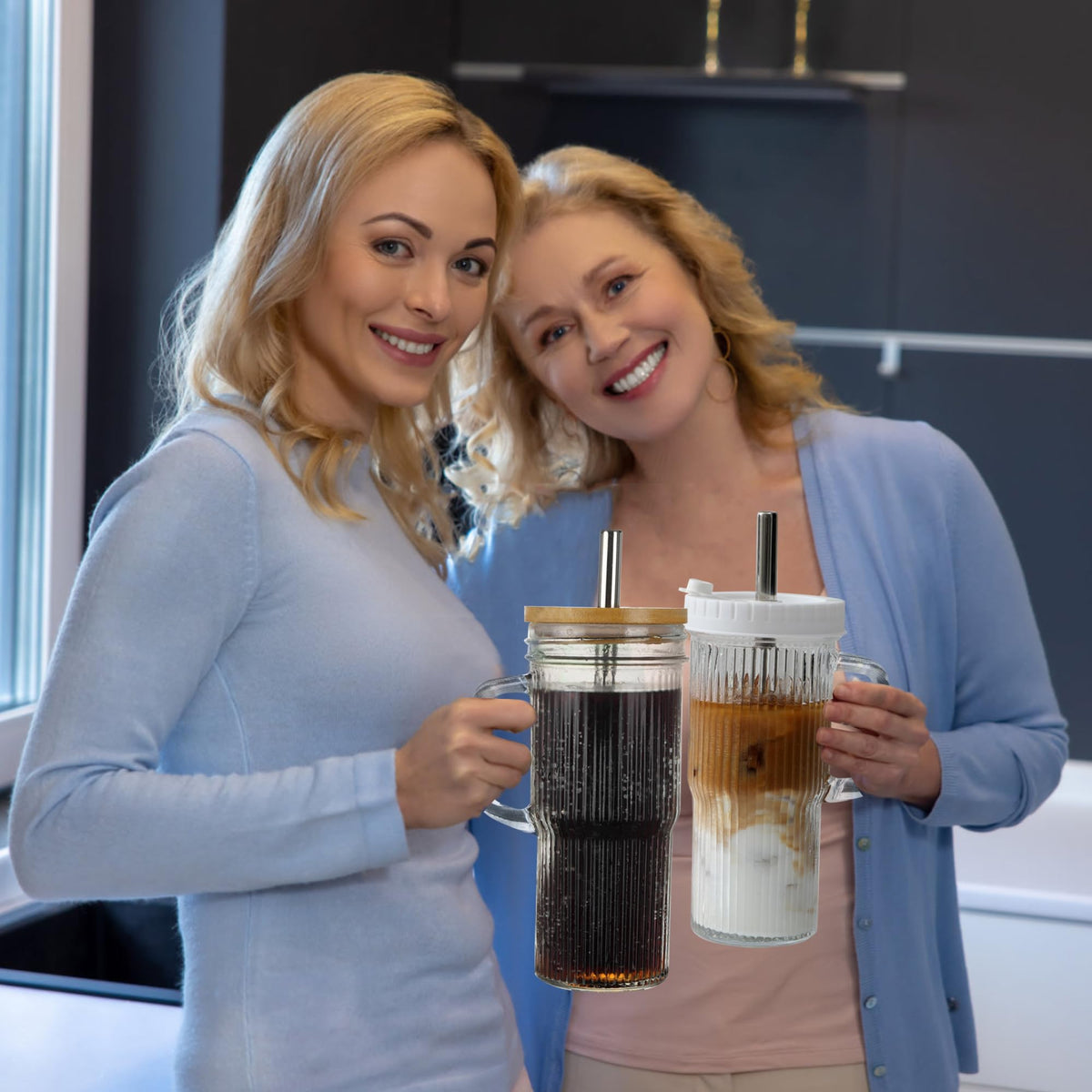 Birity mason-jar style glass cup preserves flavor while sipping throughout the day.