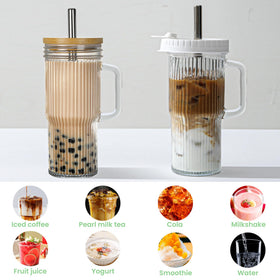 Birity 24oz glass cup with straw promotes hydration on the go.