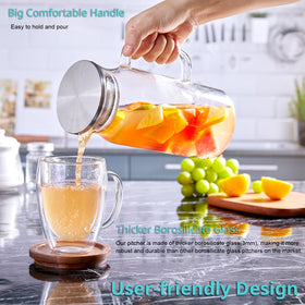 Bivvclaz iced-tea pitcher with strainer lid keeps ice and fruit inside
