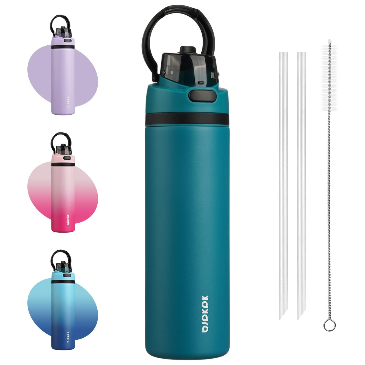 BJPKPK 25oz insulated bottle in ocean blue with spill-proof cap for travel