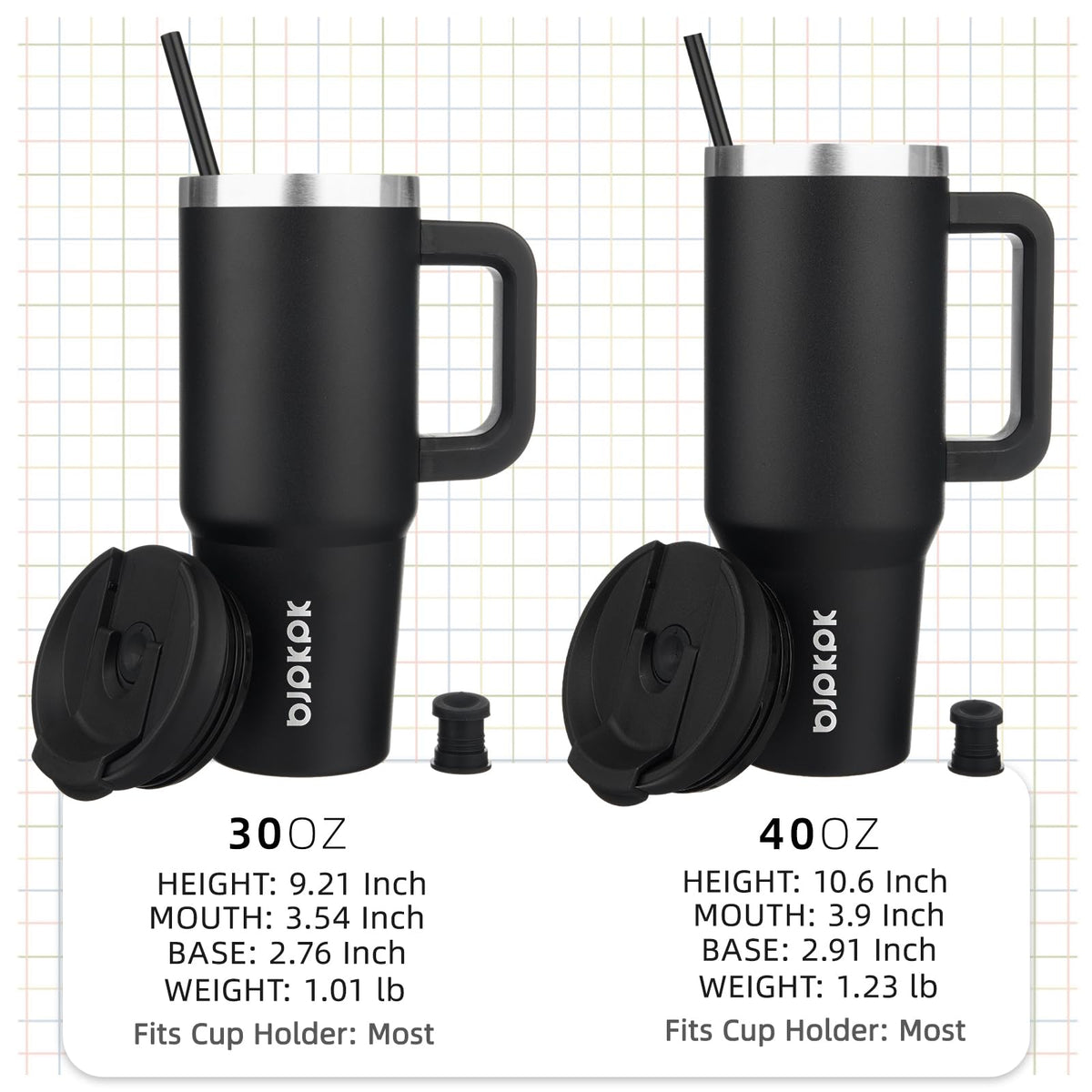 BJPKPK tumbler with narrow base and wide mouth for easy filling and cleaning.