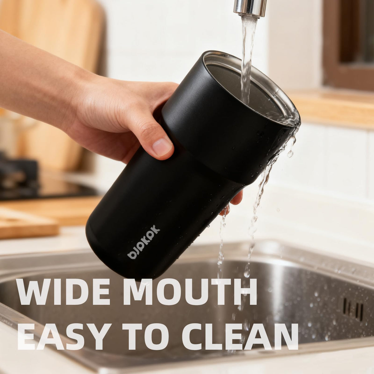 BJPKPK car-friendly tumbler base fits standard cup holders for easy travel.
