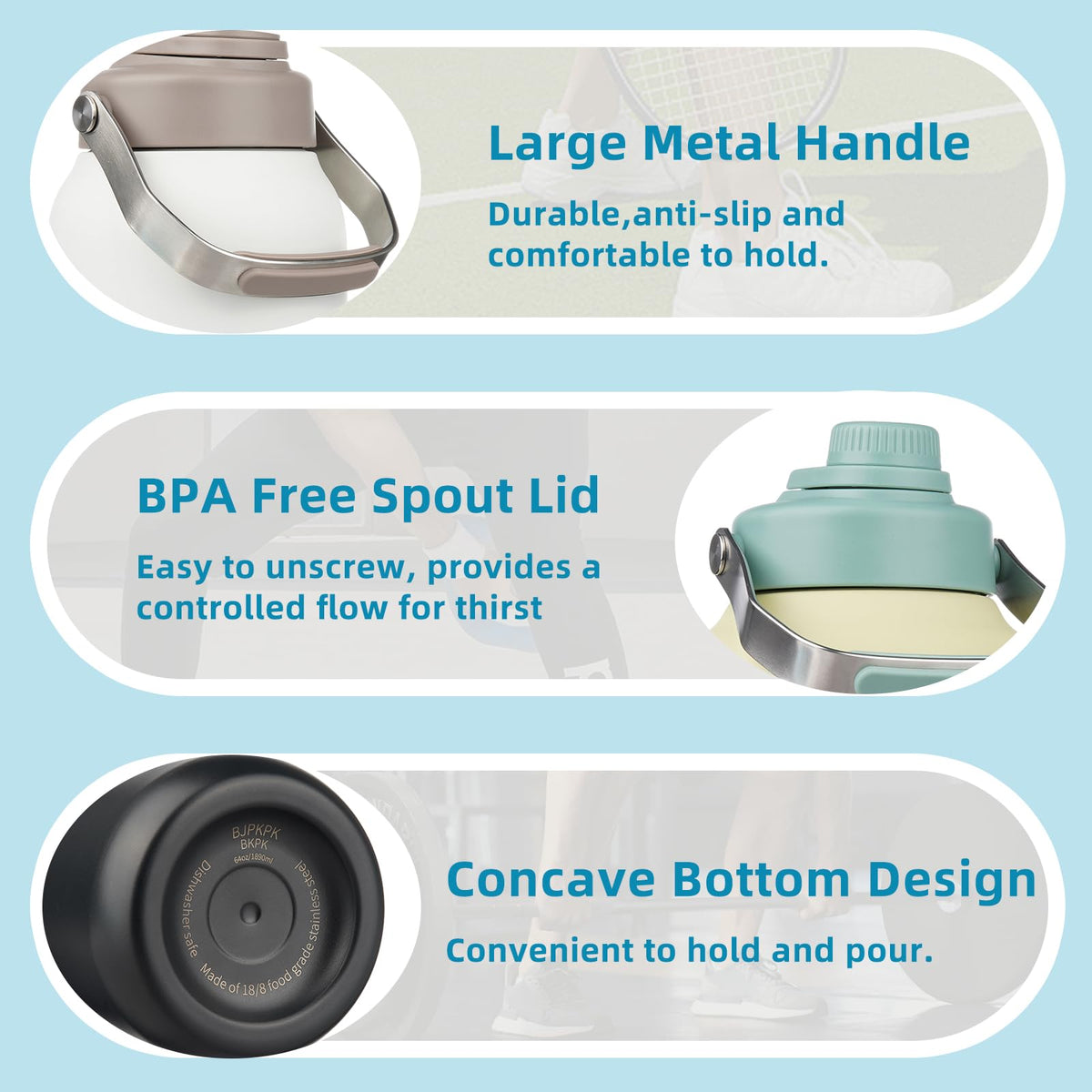 BJPKPK leak-proof spout lid with silicone seal keeps drinks secure on trails